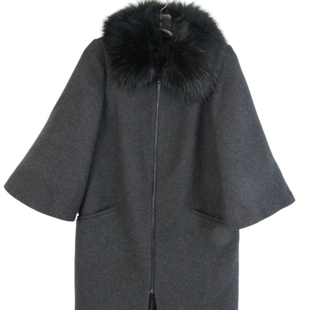 Zara wool blend cape coat with Faux Fur Collar, Size XS
